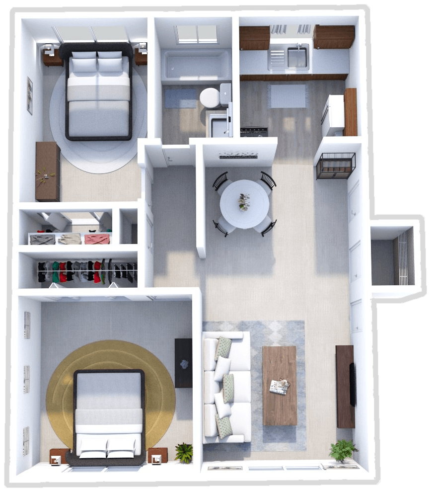 2 BEDROOM  1 BATH floor plan